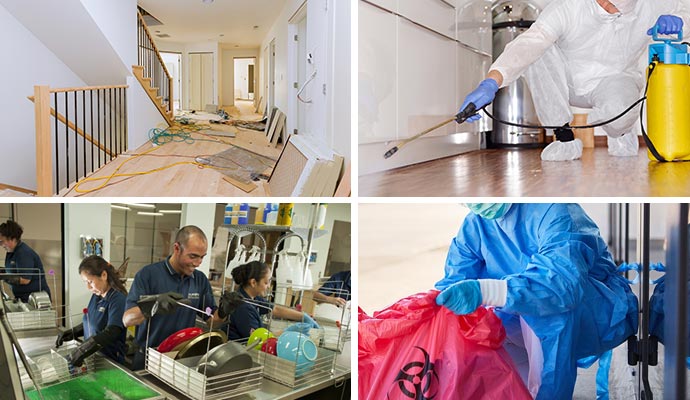 Collage of reconstruction, mold remediation, content restoration Collage of reconstruction,mold remediation, content restoration