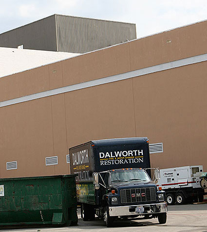 Dalworth Restoration at a commercial mall cleaning up a sewage block and water damage project.