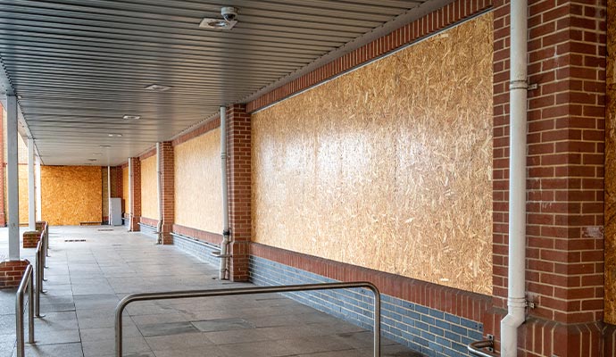 Board-up service for fire-damaged house Professional board-up service for fire-damaged house