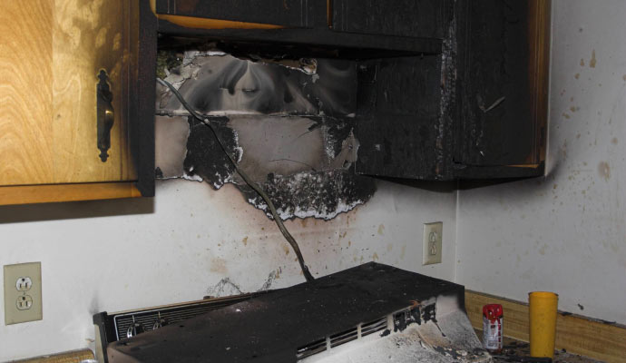 Fire damaged Kitchen room.