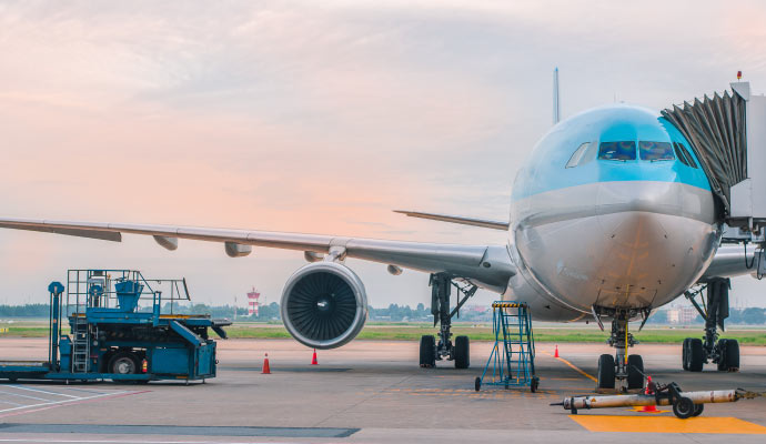 Parked aircraft in the airport