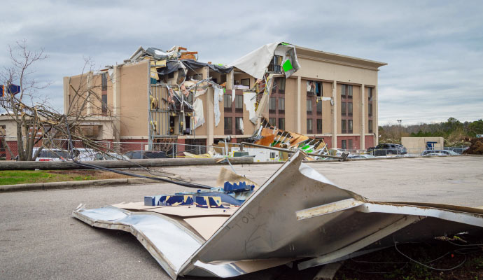 storm damaged commercial building