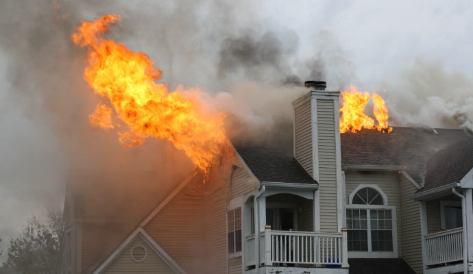 A burning residential house