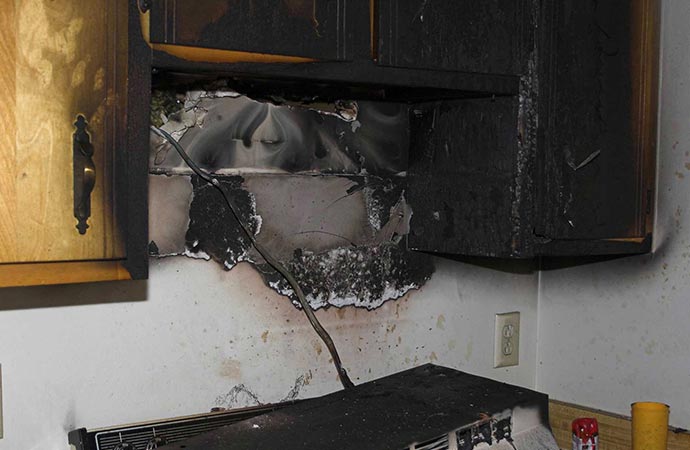 damaged by fire in house