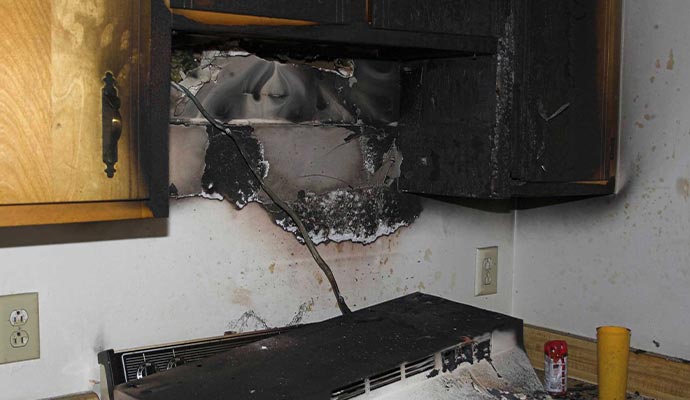 Fire damaged kitchen