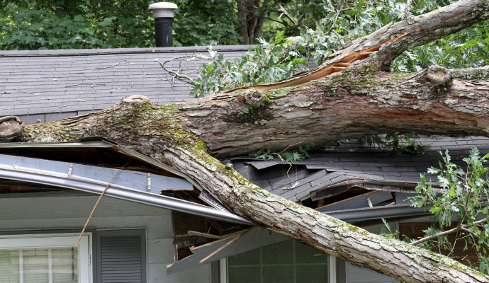 Storm damaged house