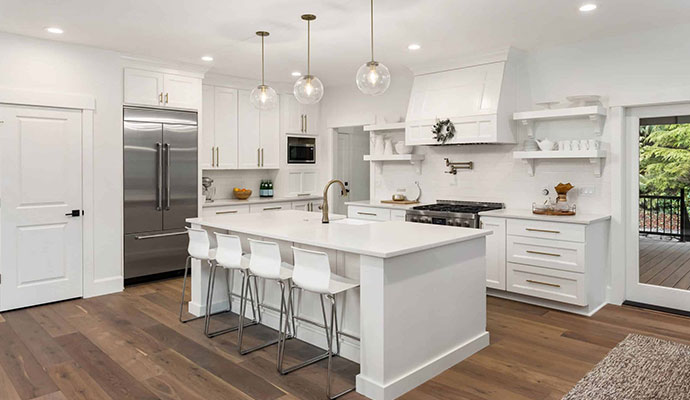 Modern kitchen with white cabinets