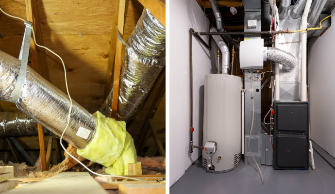 Collage of air duct and heating unit