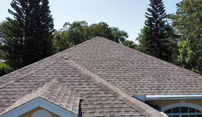 Close-up view of a newly installed roof