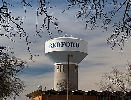 A water tower located in Bedford, TX.