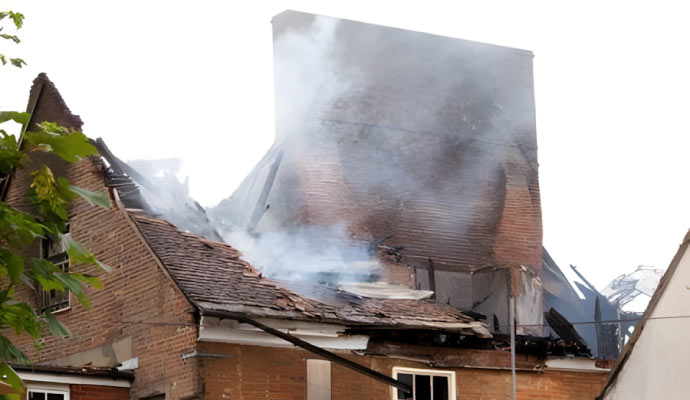 Fire burning a house.