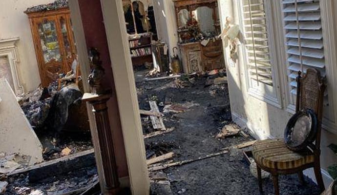 fire damaged broken house room