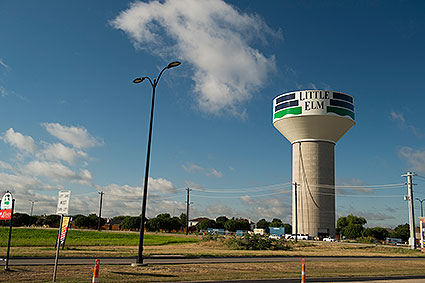 A modern water tower in Little Elm, TX.