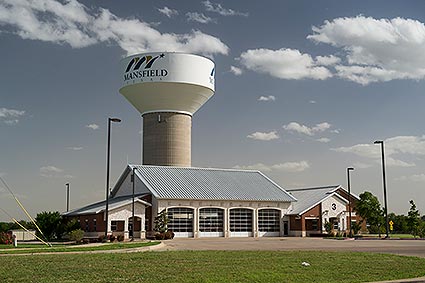 The newest water tower and fire department located off of East Broad Street in Mansfield, TX.