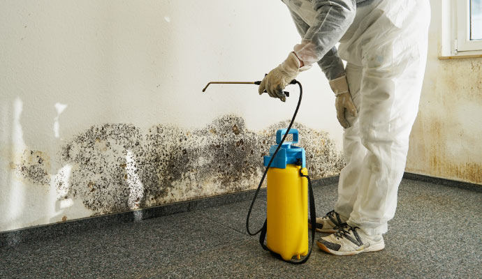 a person is removing mold from the wall