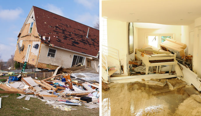 a collage of storm and flood damaged property