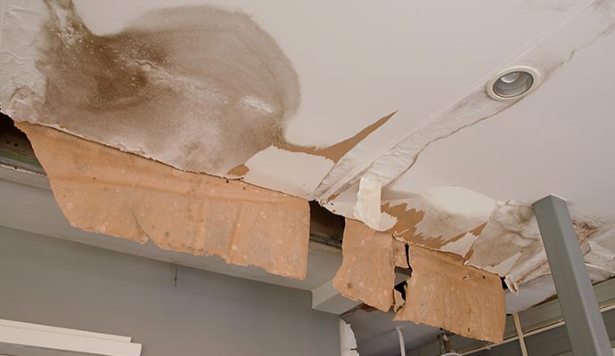 Structurally damaged ceiling