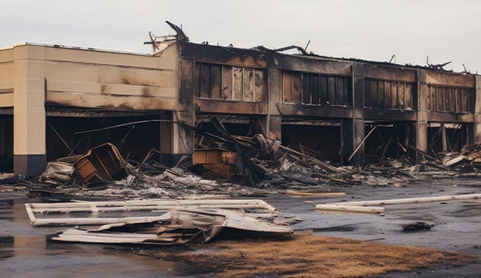 Commercial building structurally damaged by fire Commercial building structurally damaged by fire