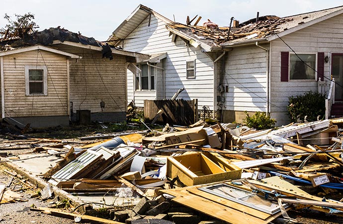 Residential home tornado damage